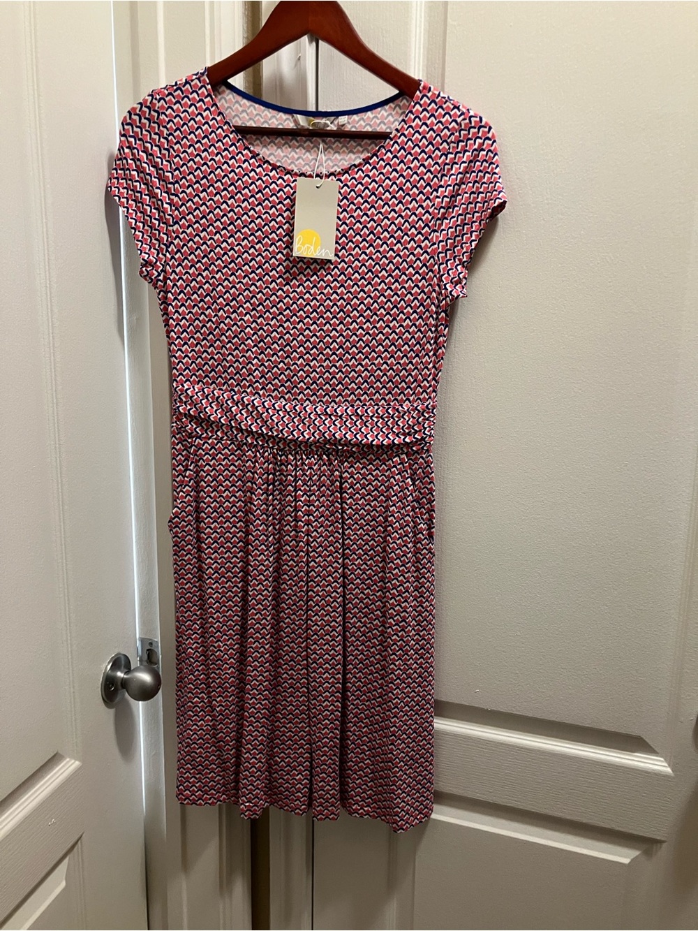 Boden Pink Patterned Cap Sleeve Dress